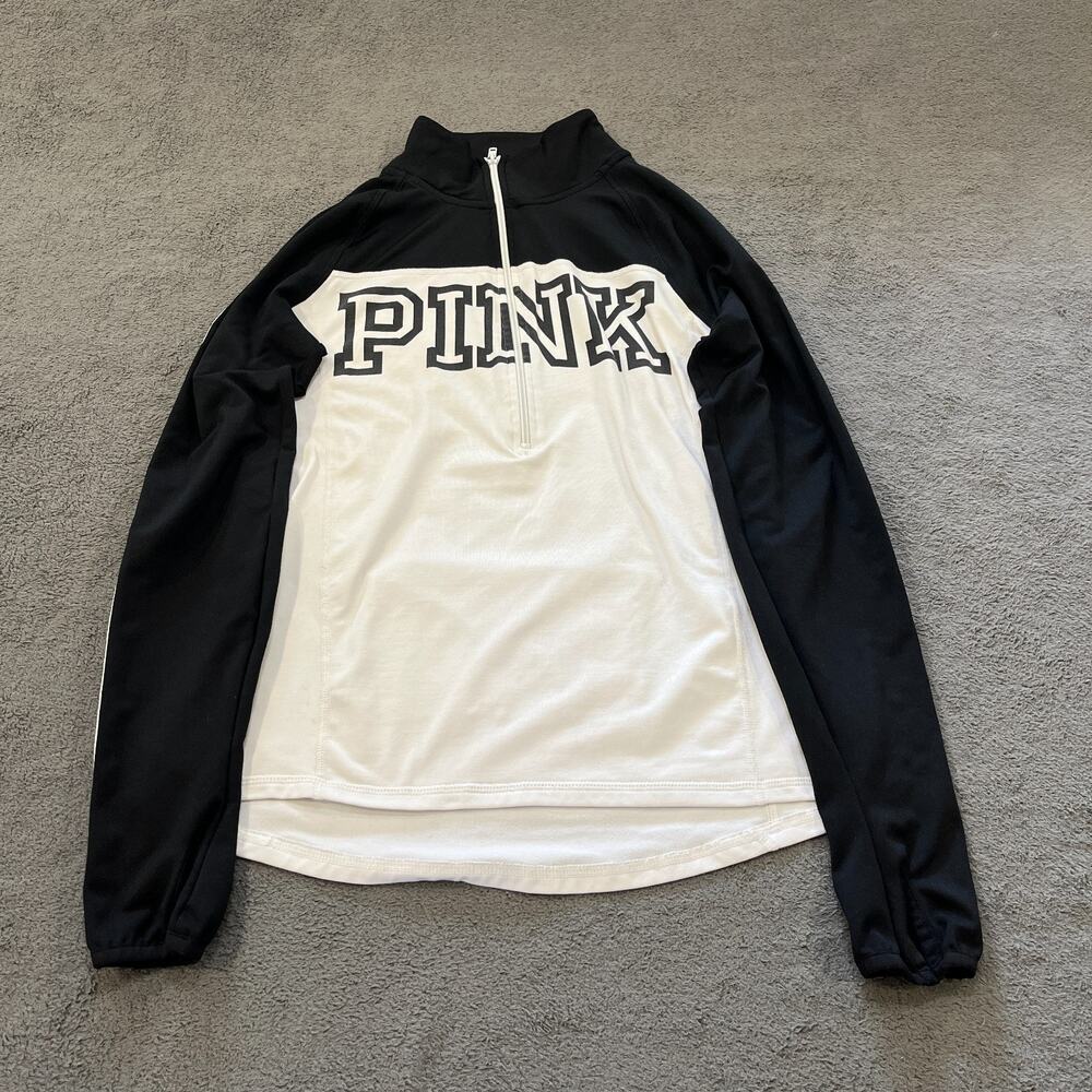 Victoria's Secret PINK Black White Long Sleeve Athletic Pullover Women's Size M